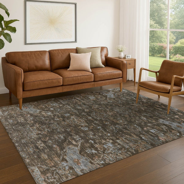 HomeRoots 9' X 12' Elegant Chocolate & Gray Medallion Area Rug - Durable, Washable for Indoor & Outdoor Use! 659256
