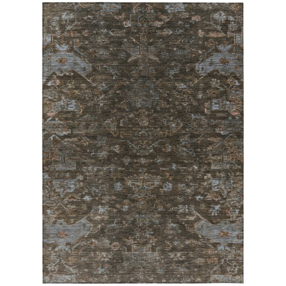 HomeRoots 10' Chocolate and Gray Medallion Rug - Machine Washable, Durable, Stylish for Indoor and Outdoor Use 659257