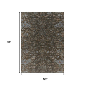 HomeRoots 10' Chocolate and Gray Medallion Rug - Machine Washable, Durable, Stylish for Indoor and Outdoor Use 659257
