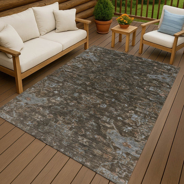 HomeRoots 10' Chocolate and Gray Medallion Rug - Machine Washable, Durable, Stylish for Indoor and Outdoor Use 659257