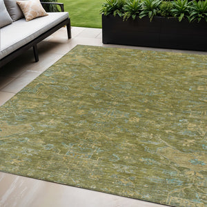 HomeRoots 5' X 8' Fern Green & Blue Medallion Rug - Durable, Washable Indoor/Outdoor Area Rug for All Spaces 659259