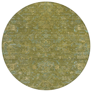 HomeRoots 8' Fern Green and Blue Round Medallion Area Rug – Washable, Durable, Perfect for Indoor & Outdoor Use! 659260