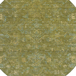 HomeRoots 8' Fern Green and Blue Round Medallion Area Rug – Washable, Durable, Perfect for Indoor & Outdoor Use! 659260