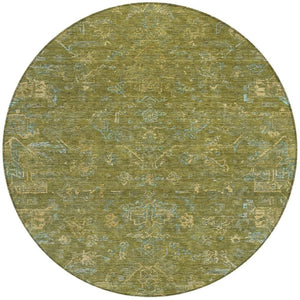 HomeRoots 8' Fern Green and Blue Round Medallion Area Rug – Washable, Durable, Perfect for Indoor & Outdoor Use! 659260