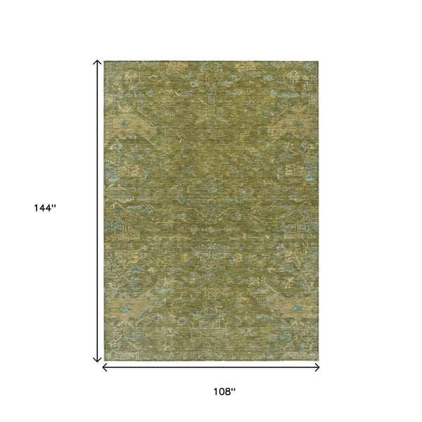 HomeRoots 9' X 12' Fern Green & Blue Medallion Rug - Durable, Washable for Indoor/Outdoor Use & High Traffic Areas 659262