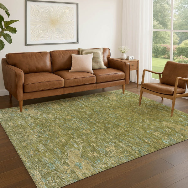 HomeRoots 9' X 12' Fern Green & Blue Medallion Rug - Durable, Washable for Indoor/Outdoor Use & High Traffic Areas 659262
