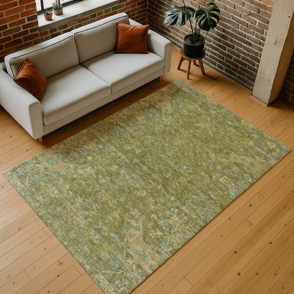 HomeRoots 9' X 12' Fern Green & Blue Medallion Rug - Durable, Washable for Indoor/Outdoor Use & High Traffic Areas 659262