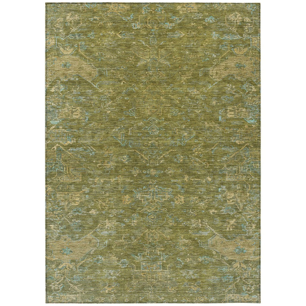 HomeRoots 10' X 14' Stylish Fern Green & Blue Medallion Washable Area Rug for Indoor & Outdoor Use 659263