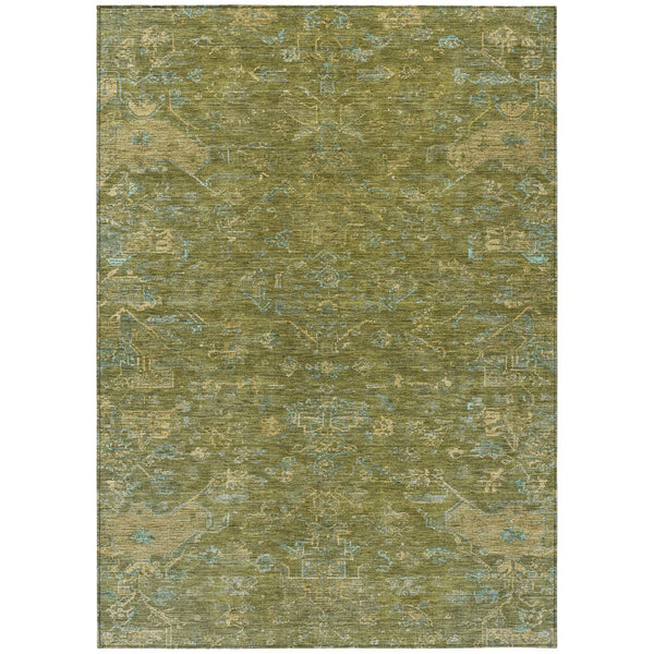HomeRoots 10' X 14' Stylish Fern Green & Blue Medallion Washable Area Rug for Indoor & Outdoor Use 659263