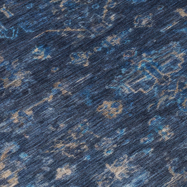 HomeRoots 5' Navy Blue and Gray Medallion Rug – Washable, Durable, Indoor/Outdoor Perfect for High-Traffic Areas 659265