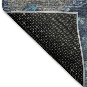 HomeRoots 8' Navy Blue & Gray Round Medallion Rug - Durable, Washable, Stylish for Indoor & Outdoor Spaces 659266