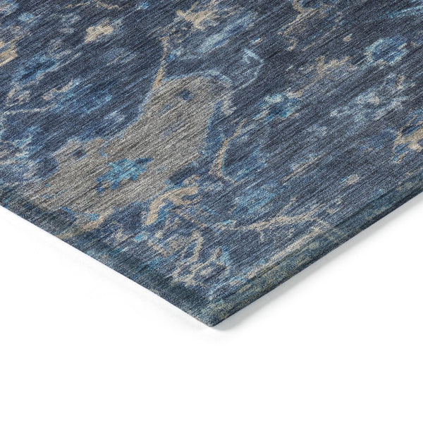 HomeRoots 8' Navy Blue & Gray Round Medallion Rug - Durable, Washable, Stylish for Indoor & Outdoor Spaces 659266