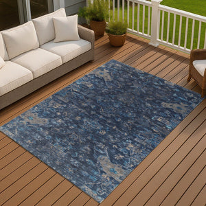 HomeRoots 8' X 10' Navy Blue and Gray Medallion Area Rug – Stylish, Durable, Washable for Indoor/Outdoor Use 659267