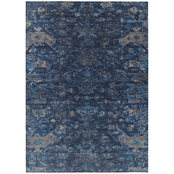 HomeRoots 8' X 10' Navy Blue and Gray Medallion Area Rug – Stylish, Durable, Washable for Indoor/Outdoor Use 659267