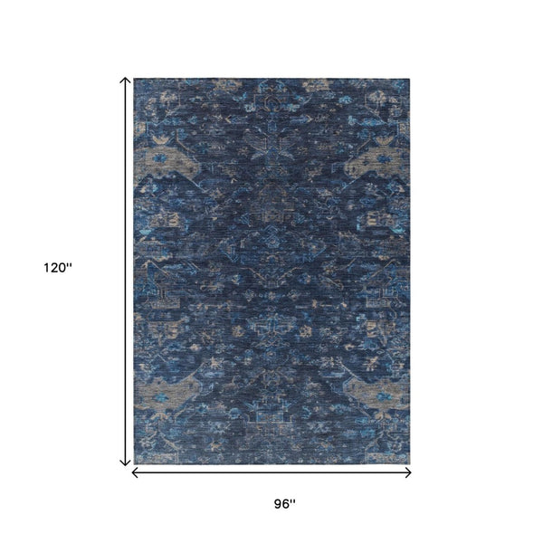 HomeRoots 8' X 10' Navy Blue and Gray Medallion Area Rug – Stylish, Durable, Washable for Indoor/Outdoor Use 659267