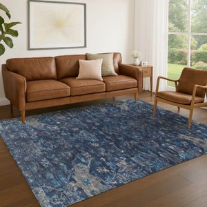 HomeRoots 8' X 10' Navy Blue and Gray Medallion Area Rug – Stylish, Durable, Washable for Indoor/Outdoor Use 659267
