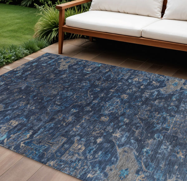 HomeRoots 9' X 12' Navy Blue & Gray Medallion Area Rug – Stylish, Washable, Versatile for Indoors & Outdoors! 659268