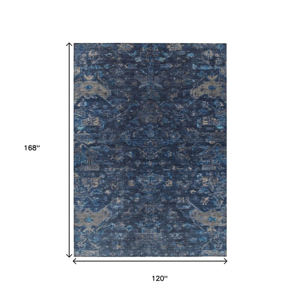 HomeRoots 10' Navy Blue and Gray Medallion Area Rug - Washable, Durable, Indoor/Outdoor Design for All Spaces 659269