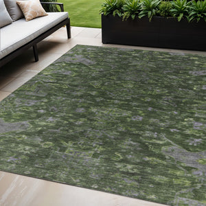 HomeRoots 5' Olive Green and Gray Medallion Area Rug - Washable, Durable Design for Indoor and Outdoor Use 659271