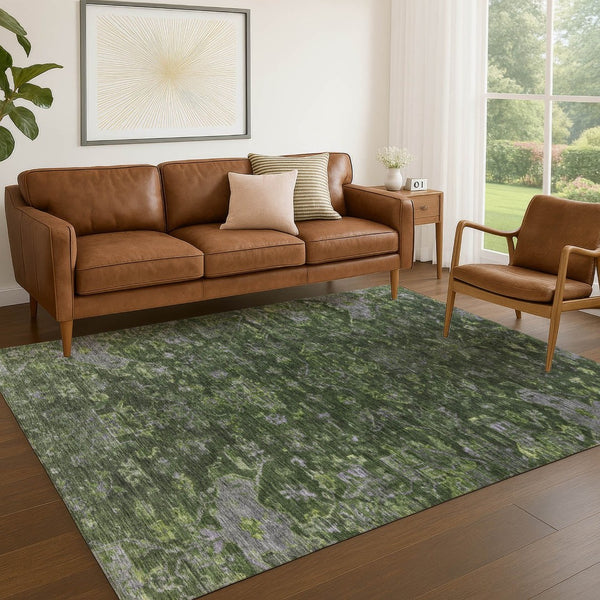 HomeRoots 5' Olive Green and Gray Medallion Area Rug - Washable, Durable Design for Indoor and Outdoor Use 659271