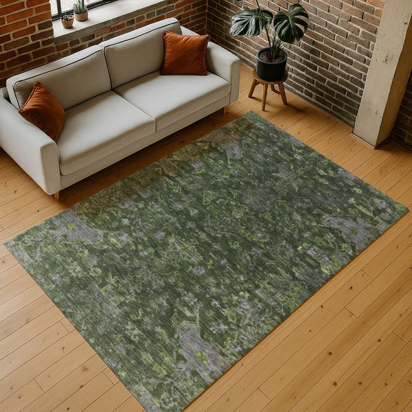HomeRoots 5' Olive Green and Gray Medallion Area Rug - Washable, Durable Design for Indoor and Outdoor Use 659271