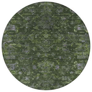 HomeRoots 8' Olive Green and Gray Round Medallion Rug – Durable, Washable Design for Indoor & Outdoor Use 659272
