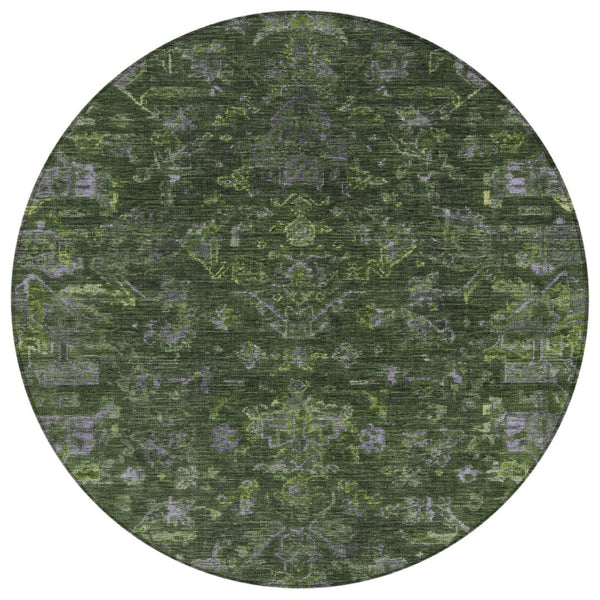 HomeRoots 8' Olive Green and Gray Round Medallion Rug – Durable, Washable Design for Indoor & Outdoor Use 659272
