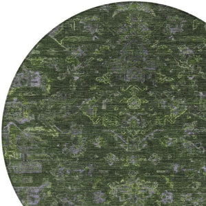 HomeRoots 8' Olive Green and Gray Round Medallion Rug – Durable, Washable Design for Indoor & Outdoor Use 659272