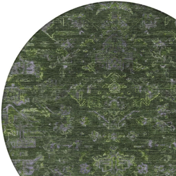 HomeRoots 8' Olive Green and Gray Round Medallion Rug – Durable, Washable Design for Indoor & Outdoor Use 659272