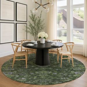 HomeRoots 8' Olive Green and Gray Round Medallion Rug – Durable, Washable Design for Indoor & Outdoor Use 659272
