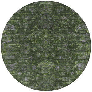 HomeRoots 8' Olive Green and Gray Round Medallion Rug – Durable, Washable Design for Indoor & Outdoor Use 659272