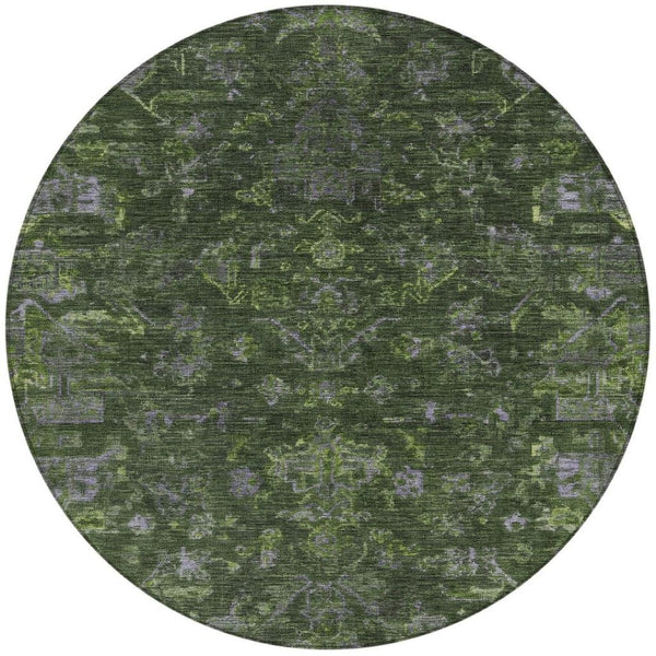 HomeRoots 8' Olive Green and Gray Round Medallion Rug – Durable, Washable Design for Indoor & Outdoor Use 659272