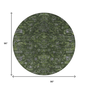 HomeRoots 8' Olive Green and Gray Round Medallion Rug – Durable, Washable Design for Indoor & Outdoor Use 659272
