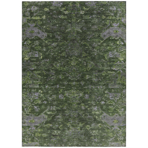 HomeRoots 8' X 10' Olive Green and Gray Medallion Rug - Washable, Stain-Resistant for Indoor & Outdoor Use! 659273