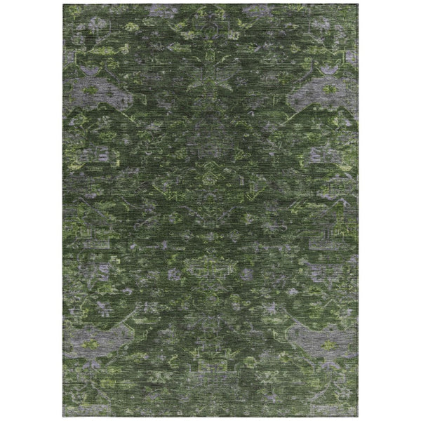 HomeRoots 8' X 10' Olive Green and Gray Medallion Rug - Washable, Stain-Resistant for Indoor & Outdoor Use! 659273