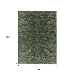 HomeRoots 8' X 10' Olive Green and Gray Medallion Rug - Washable, Stain-Resistant for Indoor & Outdoor Use! 659273