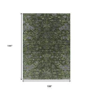HomeRoots 9' X 12' Olive Green and Gray Medallion Area Rug - Washable, Durable Comfort for Indoor & Outdoor Use 659274