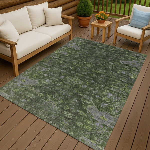 HomeRoots 9' X 12' Olive Green and Gray Medallion Area Rug - Washable, Durable Comfort for Indoor & Outdoor Use 659274