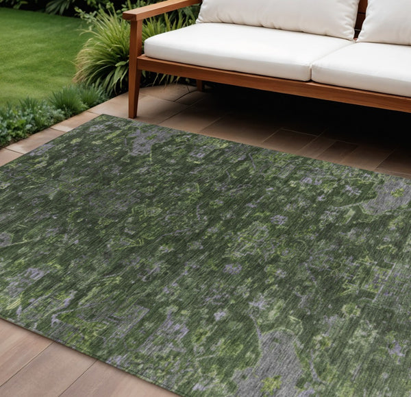 HomeRoots 10' Olive Green & Gray Medallion Washable Area Rug - Durable, Versatile, Indoor/Outdoor Design! 659275