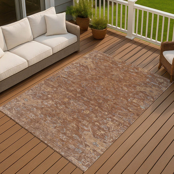 HomeRoots 5' Stylish Chili Red & Copper Medallion Indoor/Outdoor Rug – Durable, Washable & Versatile Design! 659277