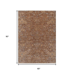 HomeRoots 5' Stylish Chili Red & Copper Medallion Indoor/Outdoor Rug – Durable, Washable & Versatile Design! 659277