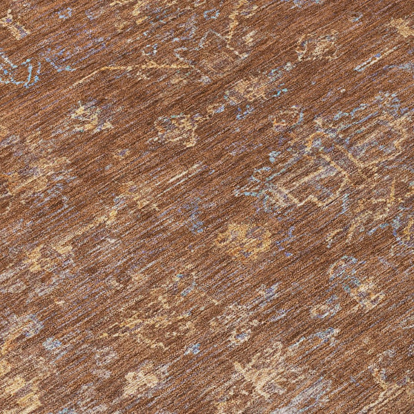 HomeRoots 8' Chili Red and Copper Round Medallion Area Rug - Washable, Durable for Indoor & Outdoor Spaces 659278