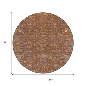 HomeRoots 8' Chili Red and Copper Round Medallion Area Rug - Washable, Durable for Indoor & Outdoor Spaces 659278