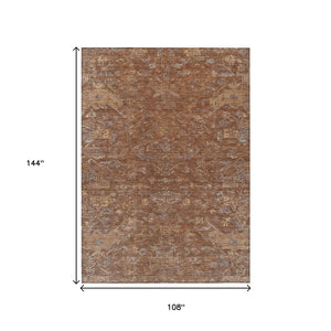 HomeRoots 9' X 12' Chili Red & Copper Medallion Area Rug - Durable, Washable, Indoor/Outdoor Style for Any Space 659280