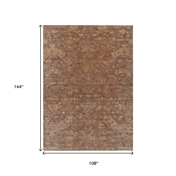 HomeRoots 9' X 12' Chili Red & Copper Medallion Area Rug - Durable, Washable, Indoor/Outdoor Style for Any Space 659280