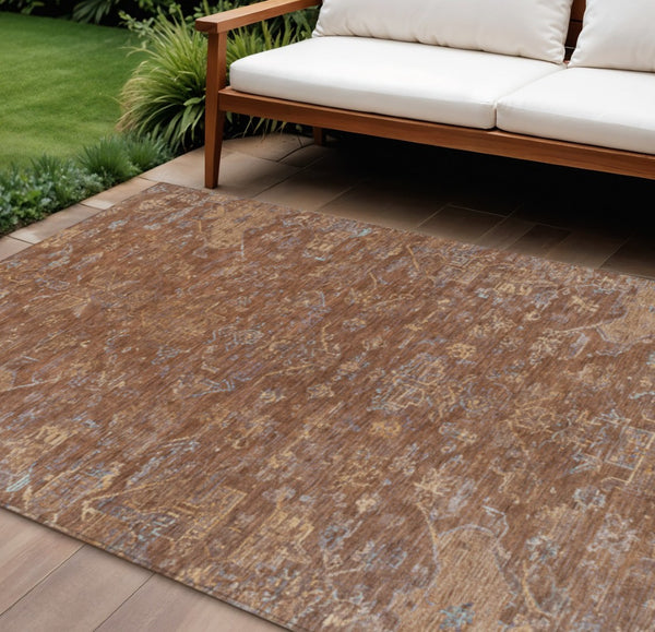 HomeRoots 10' Chili Red & Copper Medallion Indoor/Outdoor Area Rug - Durable, Washable & Stylish for Any Space 659281