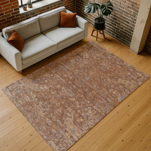 HomeRoots 10' Chili Red & Copper Medallion Indoor/Outdoor Area Rug - Durable, Washable & Stylish for Any Space 659281