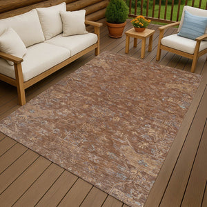 HomeRoots 10' Chili Red & Copper Medallion Indoor/Outdoor Area Rug - Durable, Washable & Stylish for Any Space 659281