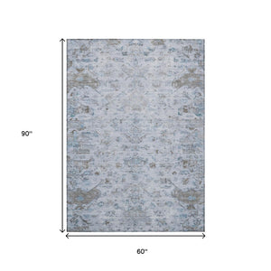 HomeRoots 5' X 8' Sky Blue Medallion Washable Area Rug - Perfect for Indoor Outdoor Spaces, Easy Care & Durable! 659283