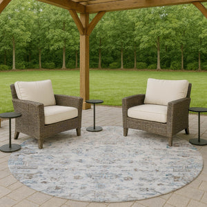 HomeRoots 8' Sky Blue & Ivory Round Medallion Rug - Washable, Durable Design for Indoor/Outdoor Spaces! 659284
